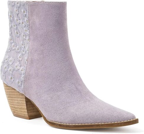 Women's Floral Block Heel Booties Ankle Boots Cowboy Boots Cowgirl Boots Pointed Toe Boots Stacked Block Heel Boots in Saudi Arabia