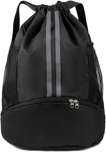 Drawstring Backpack - Swim Gym Bag with Shoes Compartment and Wet Proof Pocket for Women Men (Black 1) in Saudi Arabia