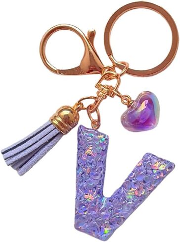 Initial letter Keychains for Girls Women Tassel Heart Charm Pink Purple Cute Car Keychain for Backpack Bag in Saudi Arabia
