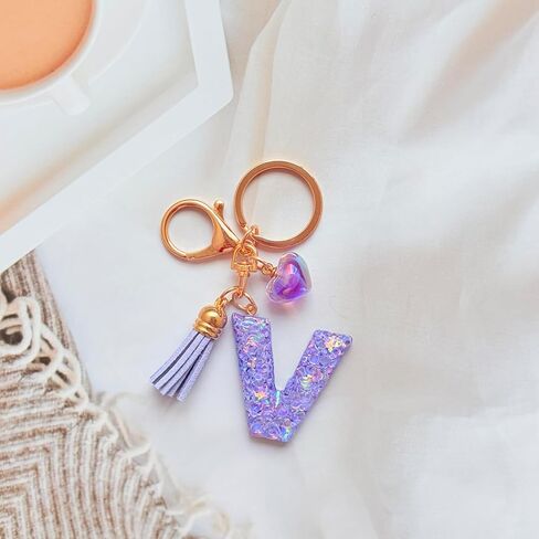 Initial letter Keychains for Girls Women Tassel Heart Charm Pink Purple Cute Car Keychain for Backpack Bag in Saudi Arabia