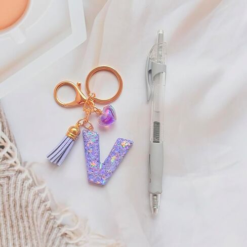 Initial letter Keychains for Girls Women Tassel Heart Charm Pink Purple Cute Car Keychain for Backpack Bag in Saudi Arabia