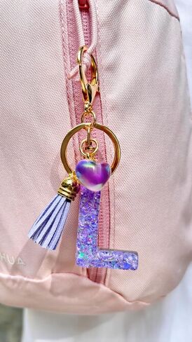 Initial letter Keychains for Girls Women Tassel Heart Charm Pink Purple Cute Car Keychain for Backpack Bag in Saudi Arabia