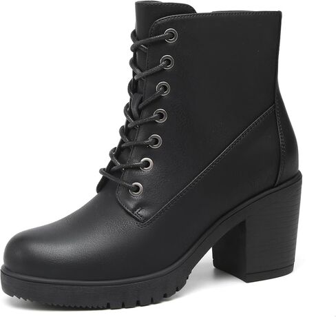 حذاء نسائي من TYNDALL بكعب مكتنز حذاء الكاحل أنيق بكعب عالٍ برباط وسحاب جانبي للفتيات حذاء نسائي أسود in Kuwait