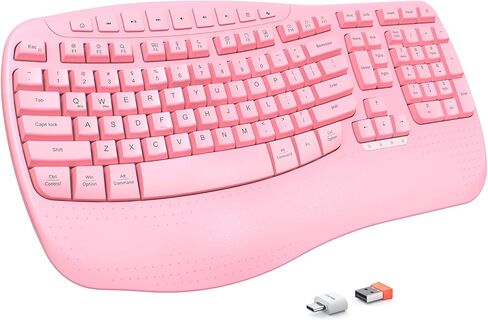 MEETION Wireless Ergonomic Keyboard, Wave Keys Wrist Rest Natural Typing Keyboard, 2.4G Cordless USB A and USB C Adapter, Wireless Computer Keyboard Compatible with Windows/Mac/PC/Laptop, Black in Saudi Arabia