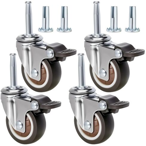 عجلات عجلات مطاطية جذعية مقاس 2 بوصة من JGJC، مجموعة عجلات دوارة مكونة من 4 قطع مع فرامل، وعجلات محامل كروية للأثاث المزود بمقابس، عجلات قفل جذعية بمقبض 5/16 بوصة × 1-1/2 بوصة لأرجل الأثاث in Kuwait