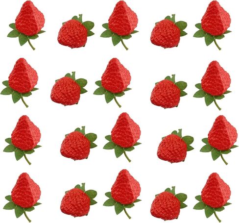 YYaaloa 40pcs Artificial Red Strawberries 1.38'' Small Fake Lifelike Fruit Simulation Realistic Strawberry Plastic Strawberries Photography Prop for Home Kitchen Party Decoration Ornament in Saudi Arabia