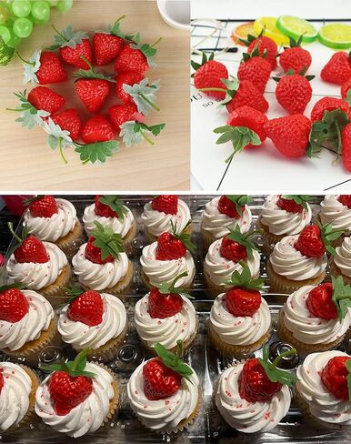 YYaaloa 40pcs Artificial Red Strawberries 1.38'' Small Fake Lifelike Fruit Simulation Realistic Strawberry Plastic Strawberries Photography Prop for Home Kitchen Party Decoration Ornament in Saudi Arabia