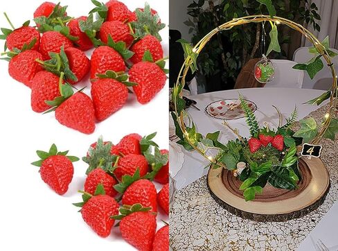 YYaaloa 40pcs Artificial Red Strawberries 1.38'' Small Fake Lifelike Fruit Simulation Realistic Strawberry Plastic Strawberries Photography Prop for Home Kitchen Party Decoration Ornament in Saudi Arabia