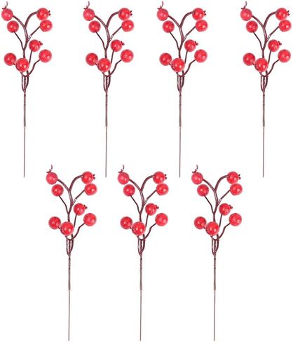 Christmas Simulation Berry Berries Branches Artificial Flower Fruit Cherry Plants Pendant Home Xmas Party Decoration DIY Gift (7Pcs) in Saudi Arabia