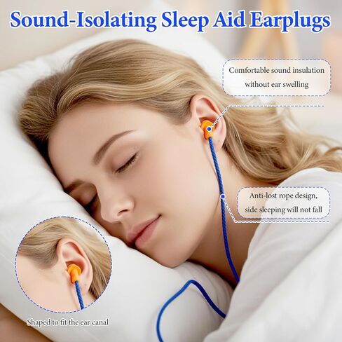 220 Pairs Orange Silicone Ear Plugs with String, Reusable Earplugs Individually Wrapped, 25dB NRR Corded Ear Plugs Hearing Protection Earplugs Noise Reduction for Work Sleep Sports Study in Saudi Arabia