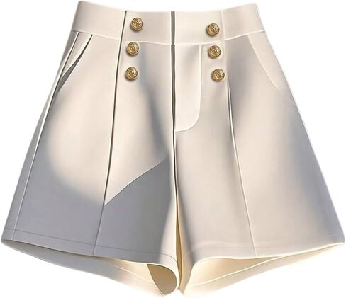 Floerns Women's Dressy Summer Button Front Shorts Elegant Pleated High Waisted Straight Leg Work Shorts in Saudi Arabia
