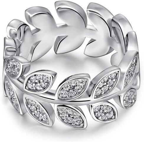 14K Gold Full Diamond Leaf Ring Wheat Necklace Earrings Set, Women's Luxury Three-Piece Jewelry Set, Elegant Nature-Inspired Design in Saudi Arabia