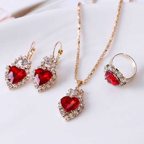 Women Earrings Necklace Ring Set Heart Pendant Lightweight Jewelry Set for Women in Saudi Arabia