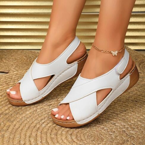 Women's Suede Wedge Sandals | Open-Toe Crisscross Strap Design & Cushioned Footbed | Stylish Comfort Summer Casual Shoes in Saudi Arabia