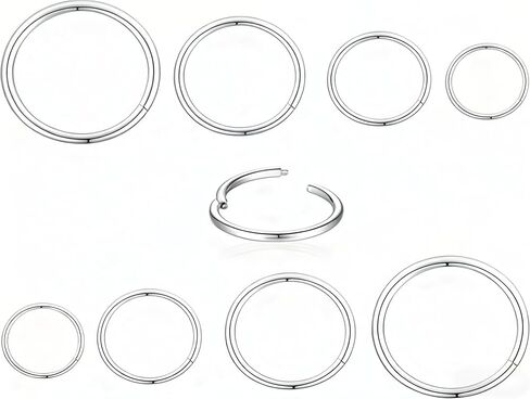 8Pcs 18G Silver Nose Rings Hoops Set for Women Men: Hypoallergenic 316L Surgical Stainless Steel Nose Hoops Hinged Clicker Septum Rings for Nose Cartilage Body Piercing Jewelry 6mm 7mm 8mm 9mm in Saudi Arabia