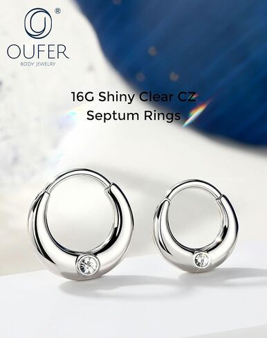 خواتم OUFER Septum Rings 16G لامعة وشفافة من CZ مجوهرات ثقب الحاجز، 316L من الفولاذ الجراحي Daith Piercing Jewelry، Daith Helix Cartilage Rook Ears للنساء in Kuwait