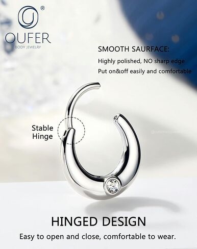 خواتم OUFER Septum Rings 16G لامعة وشفافة من CZ مجوهرات ثقب الحاجز، 316L من الفولاذ الجراحي Daith Piercing Jewelry، Daith Helix Cartilage Rook Ears للنساء in Kuwait