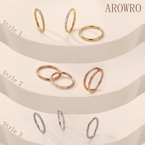 AROWRO حلقات الأنف الأطواق 3 قطع محارة ثقب المجوهرات الجراحية الصلب الغضروف أقراط 20G 18G 16G اللولب Daith Rook الزنمة ثقب المجوهرات in Kuwait