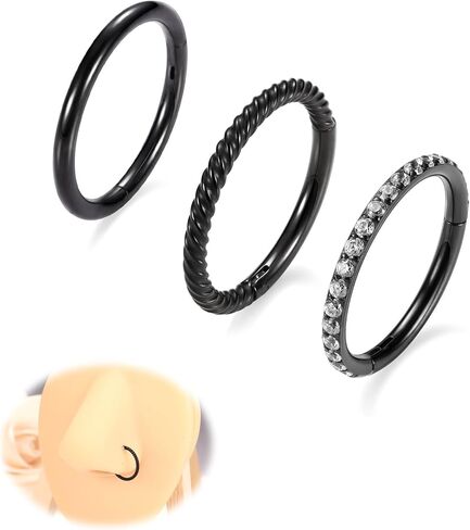 AROWRO حلقات الأنف الأطواق 3 قطع محارة ثقب المجوهرات الجراحية الصلب الغضروف أقراط 20G 18G 16G اللولب Daith Rook الزنمة ثقب المجوهرات in Kuwait