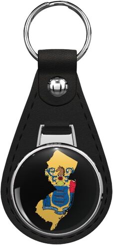 Flag Map of New Jersey Black Leather Key Chain Keychain in Saudi Arabia