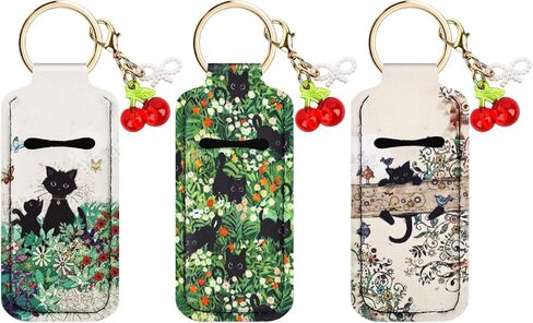 Desing Wish 3 PCS Neoprene Chapstick Holder Key Chain with Cute Cherry Charm Colorful Lipstick Sleeve Keychain Holder in Saudi Arabia