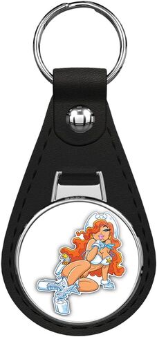 Cowgirl Lady Sheriff Sexy Cartoon Black Leather Key Chain Keychain Silver Ring in Saudi Arabia
