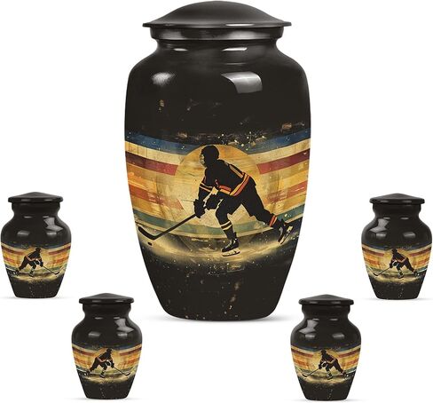 Ice Hockey Urns for Human Ashes - Decorative Urns for Human Ashes Adult Man - Combo of 5, 10 Inch & 3 Inch - Large Urn for Adult Male - Black Burial Funeral Urn for Female, Tiny Keepsake in Saudi Arabia