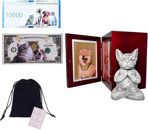 Pet Urns for Dogs with Photo Frame, Dog Urns for Ashes Red Wooden Box, Pet Urns for Cats Keepsake, Small Pet Urn with Puppy Memorial Stone Figurine in Saudi Arabia