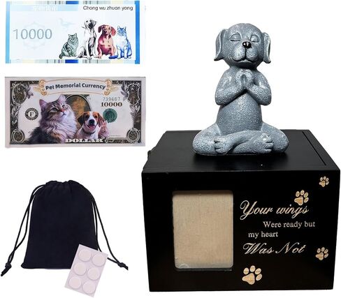 Pet Urn for Dog or Cat Ashes,Dog Urns for Ashes Wooden Box,Dogs Memorial Keepsake Memory Box with Photo Frame,Loss PetMemorial Remembrance Gift (Black) in Saudi Arabia
