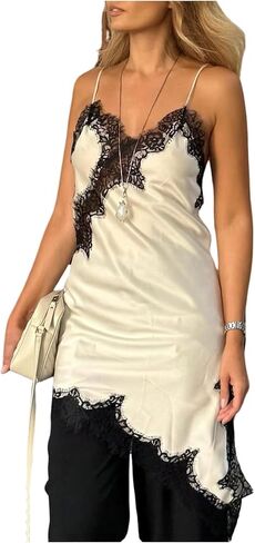 Verdusa Women's Lace Satin Asymmetrical Cami Dress Backless Bodycon Dresses Rave Outfits in Kuwait