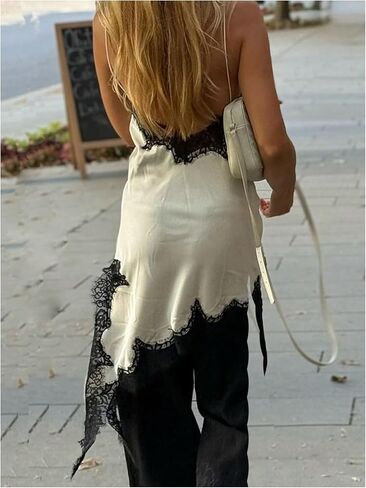 Verdusa Women's Lace Satin Asymmetrical Cami Dress Backless Bodycon Dresses Rave Outfits in Kuwait