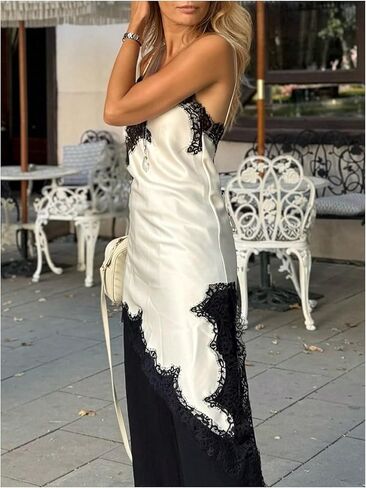 Verdusa Women's Lace Satin Asymmetrical Cami Dress Backless Bodycon Dresses Rave Outfits in Kuwait