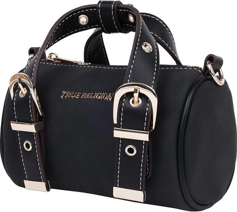 True Religion Metal Plaque Quilted Crossbody Bag, Quilted Shoulder Purse with Gold Logo and Adjustable Handbag in Saudi Arabia