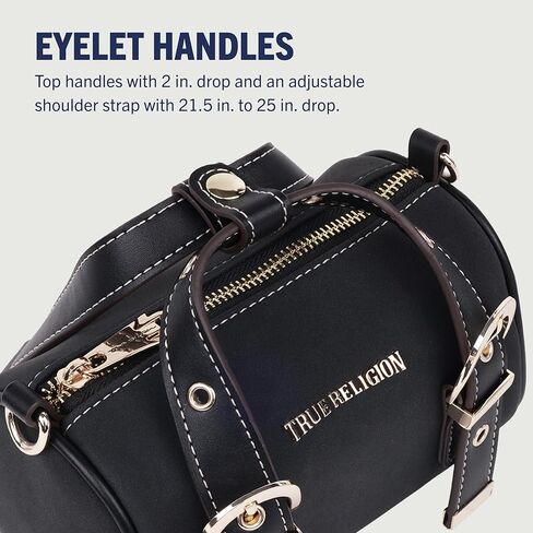 حقيبة كروس مبطنة بلوحة معدنية من True Religion، ومحفظة كتف مبطنة مع شعار ذهبي وحقيبة يد قابلة للتعديل in Kuwait