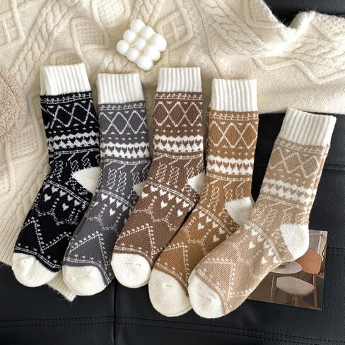 5 Pairs Wool Socks for Women - Winter Thick Boot Cozy Crew Vintage Soft Calf Knit Warm Socks Gifts in Saudi Arabia