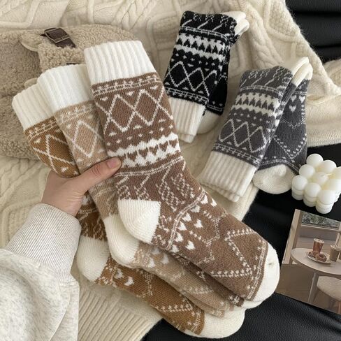 5 Pairs Wool Socks for Women - Winter Thick Boot Cozy Crew Vintage Soft Calf Knit Warm Socks Gifts in Saudi Arabia