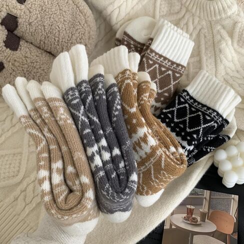 5 Pairs Wool Socks for Women - Winter Thick Boot Cozy Crew Vintage Soft Calf Knit Warm Socks Gifts in Saudi Arabia