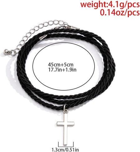 Layered Braided Rope Cross Bracelet for Women Men Adjustable Silver Lucky Cross Bangle Handmade Black String Bracelet Baptism Jewelry Accessories in Saudi Arabia