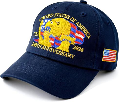 250 Anniversary USA Hat, Fully Embroidered, Unisex Style | Cotton Commemorative Cap, 250th Anniversary Edition，Navy Blue in Saudi Arabia