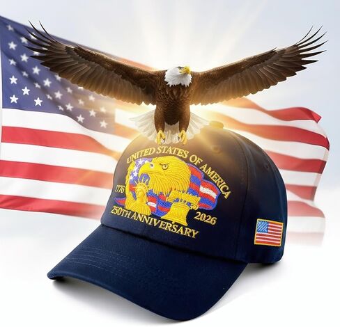 250 Anniversary USA Hat, Fully Embroidered, Unisex Style | Cotton Commemorative Cap, 250th Anniversary Edition，Navy Blue in Saudi Arabia