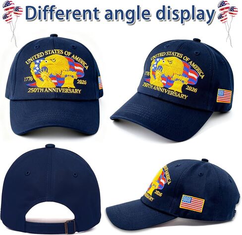250 Anniversary USA Hat, Fully Embroidered, Unisex Style | Cotton Commemorative Cap, 250th Anniversary Edition，Navy Blue in Saudi Arabia