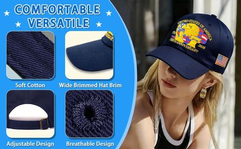 250 Anniversary USA Hat, Fully Embroidered, Unisex Style | Cotton Commemorative Cap, 250th Anniversary Edition，Navy Blue in Saudi Arabia