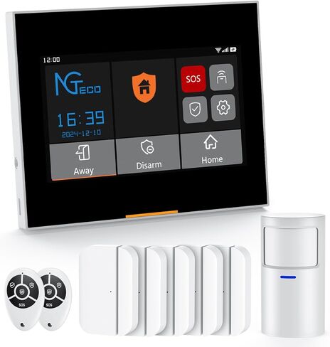Wireless Home Alarm System 9 PCS, 2.4G WiFi/4G Alarm System with 7 in Touchscreen, Remotes, Door Sensors, Motion Detector for Home, Apartment Security, Compatible with Alexa & Google, No Monthly fees in Saudi Arabia