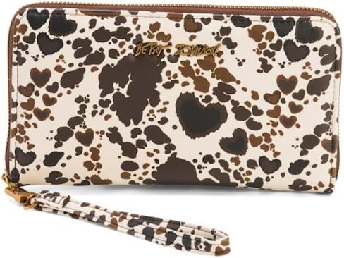 Betsey Johnson Zip Around Wallet with Wristlet Strap, Faux Leather, 8x4.5 Inches, 12 Card Slots in Saudi Arabia