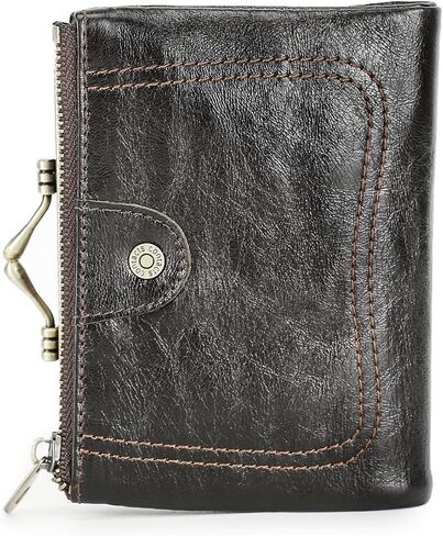 CONTACTS Full Grain Leather Kiss Lock Wallet for Women Kiss Clasp Coin Purse Vintage Small Bifold Wallet with Rfid Blocking (Dark Green) in Saudi Arabia