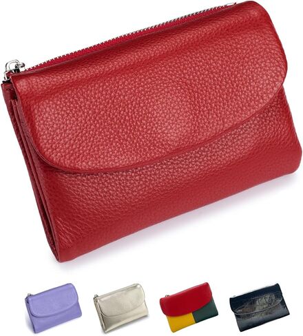 Premium Leather Wallet, Multi-Slot Card Holder with ID Window, Zipper Coin Purse, First Layer Leather (Black) in Saudi Arabia