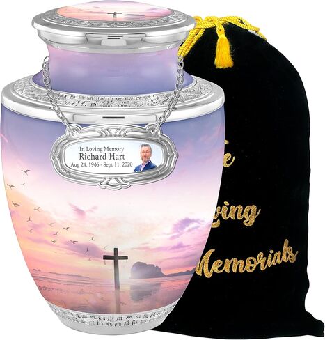 Personalized Medallion Spirituality Cross Cremation Urns for Adults - 200lbs Burial Urns - Handcrafted Funeral Decorative Urns for Males and Females with Velvet Bag in Saudi Arabia
