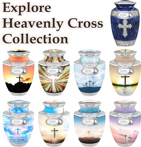 Personalized Medallion Spirituality Cross Cremation Urns for Adults - 200lbs Burial Urns - Handcrafted Funeral Decorative Urns for Males and Females with Velvet Bag in Saudi Arabia