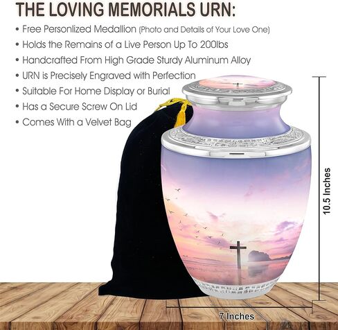 Personalized Medallion Spirituality Cross Cremation Urns for Adults - 200lbs Burial Urns - Handcrafted Funeral Decorative Urns for Males and Females with Velvet Bag in Saudi Arabia