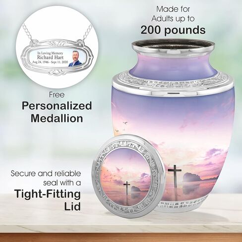 Personalized Medallion Spirituality Cross Cremation Urns for Adults - 200lbs Burial Urns - Handcrafted Funeral Decorative Urns for Males and Females with Velvet Bag in Saudi Arabia